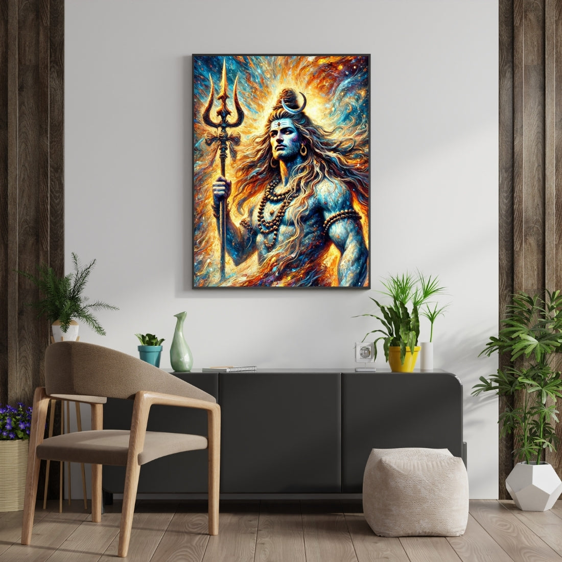 Triverta Galactic Protector Shiva Premium Gift Painting Wall Art for Home Decor | 18x24 Inch Modern Art Digital Poster Print