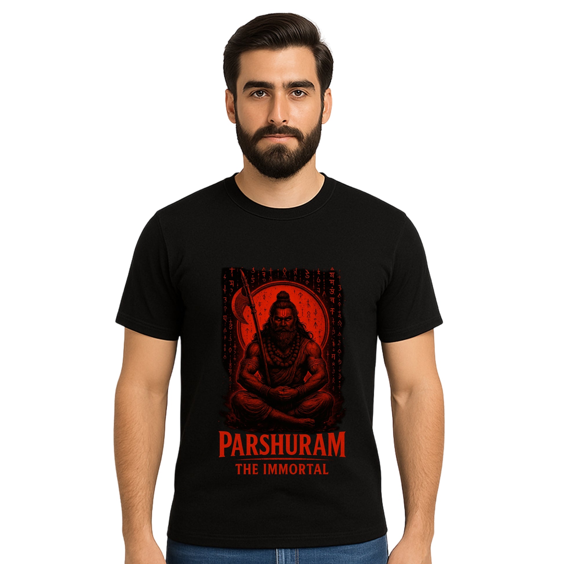 Triverta Parshuram The Immortal Unisex T-shirt | 100% Cotton Regular Fit Graphic T-shirt | Printed Cotton Tee for Men and Women