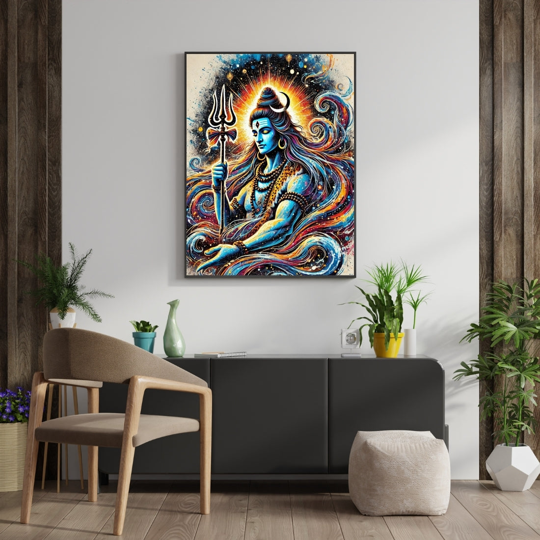 Triverta Shiva in Celestial Flow Premium Gift Painting Wall Art for Home Decor | 18x24 Inch Modern Art Digital Poster Print