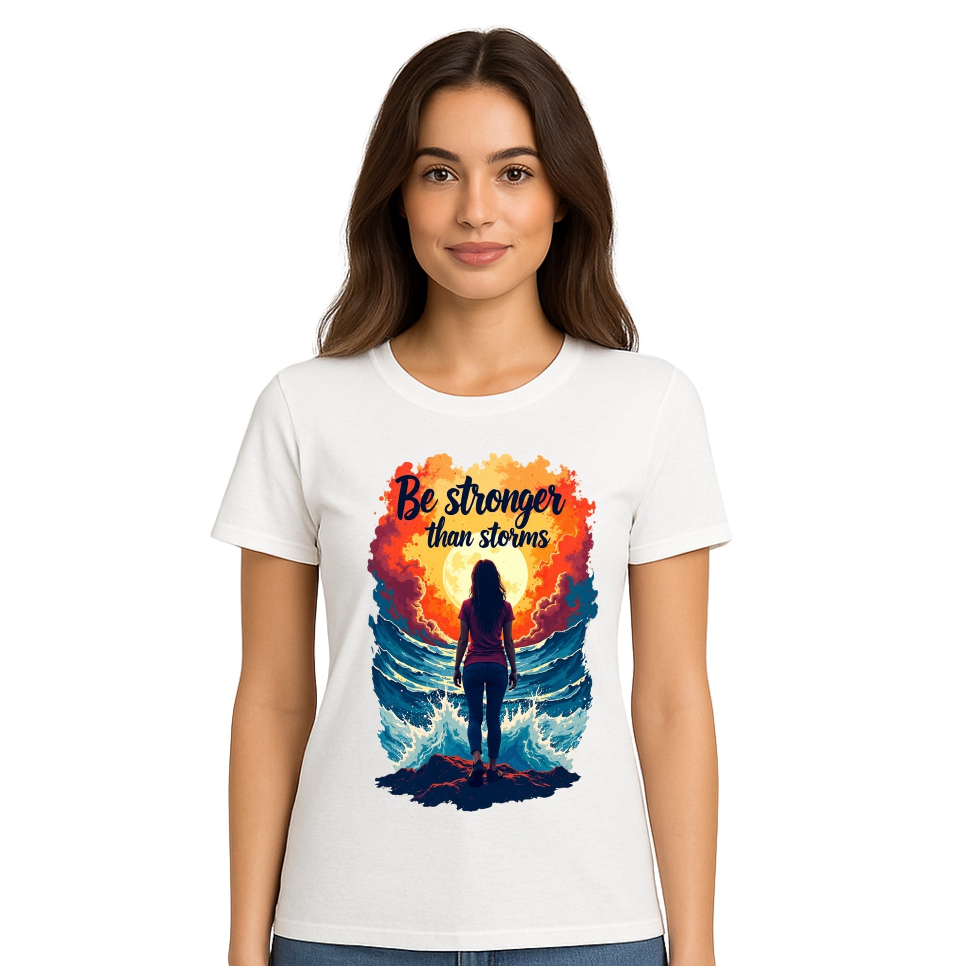 Female model wearing T-shirt