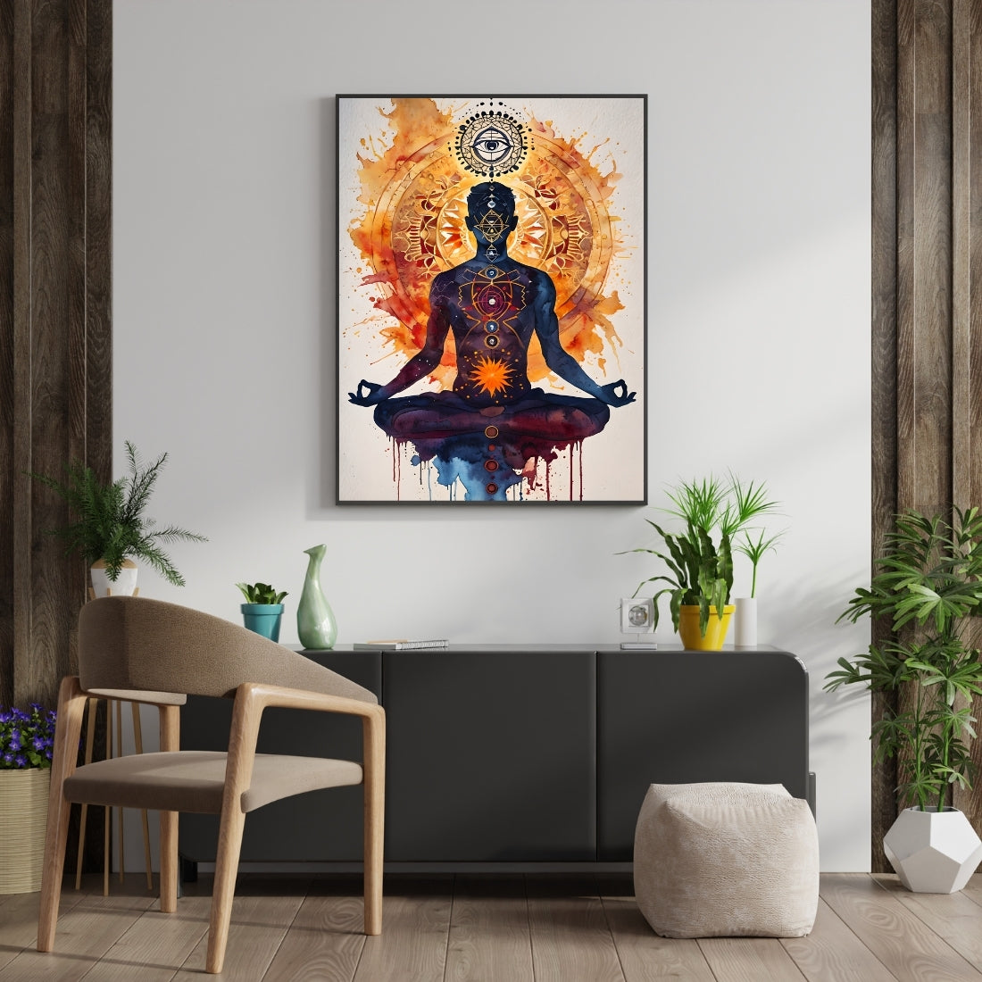 Triverta Chakra Flame Meditation Premium Gift Painting Wall Art for Home Decor | 18x24 Inch Modern Art Digital Poster Print