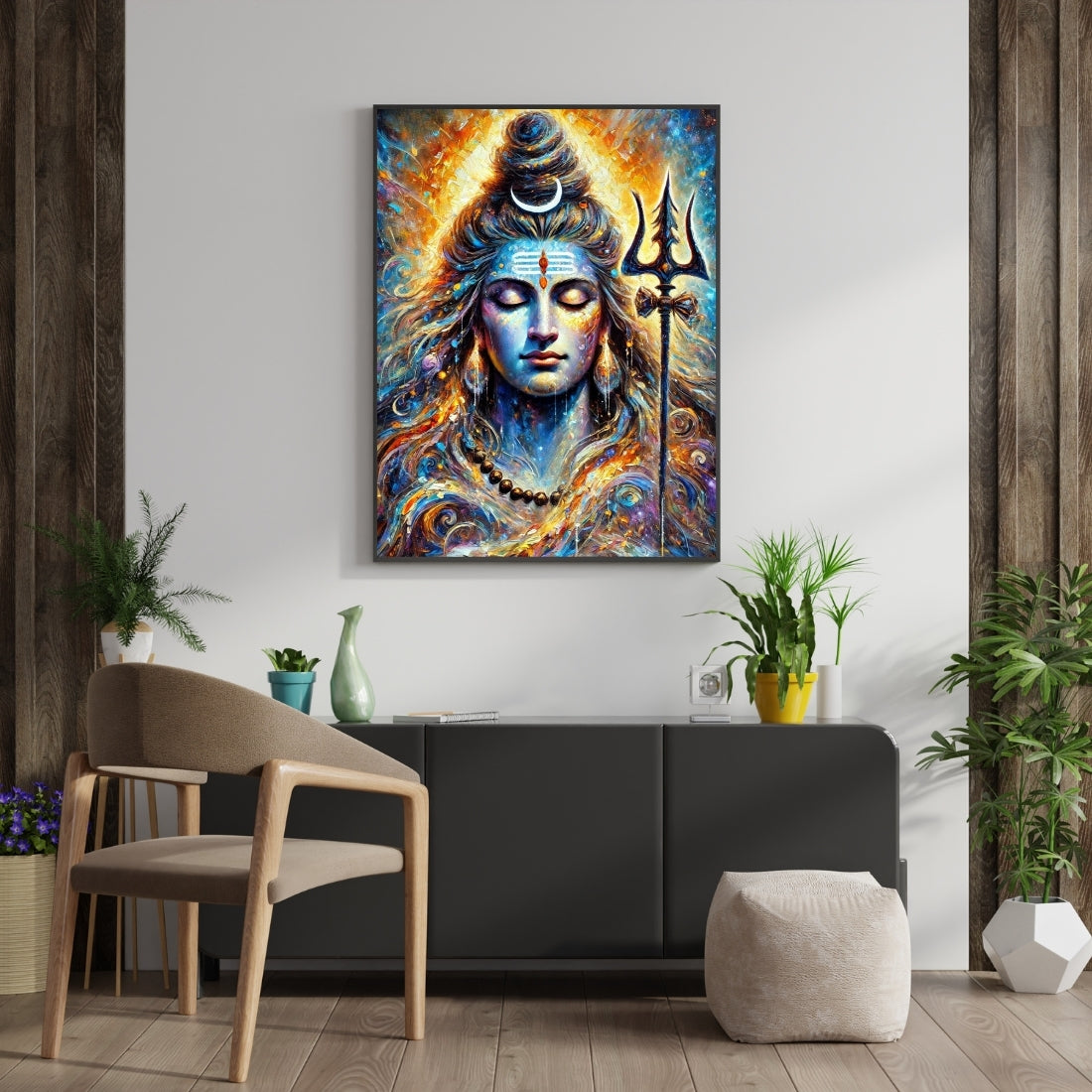 Triverta Shiva in Eternal Flame Premium Gift Painting Wall Art for Home Decor | 18x24 Inch Modern Art Digital Poster Print