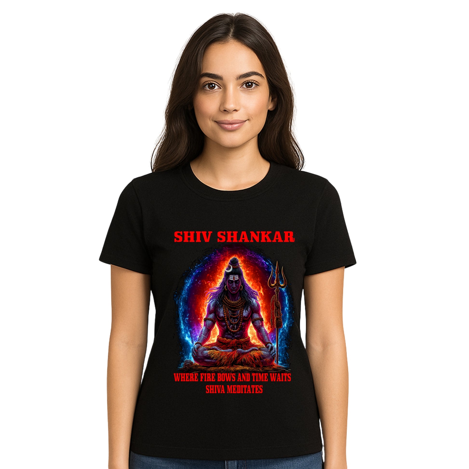 Female model wearing T-shirt