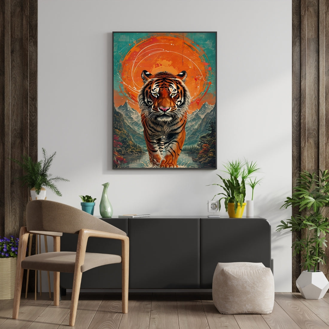 Triverta Tiger Ember Spirit Premium Gift Painting Wall Art for Home Decor | 18x24 Inch Modern Art Digital Poster Print