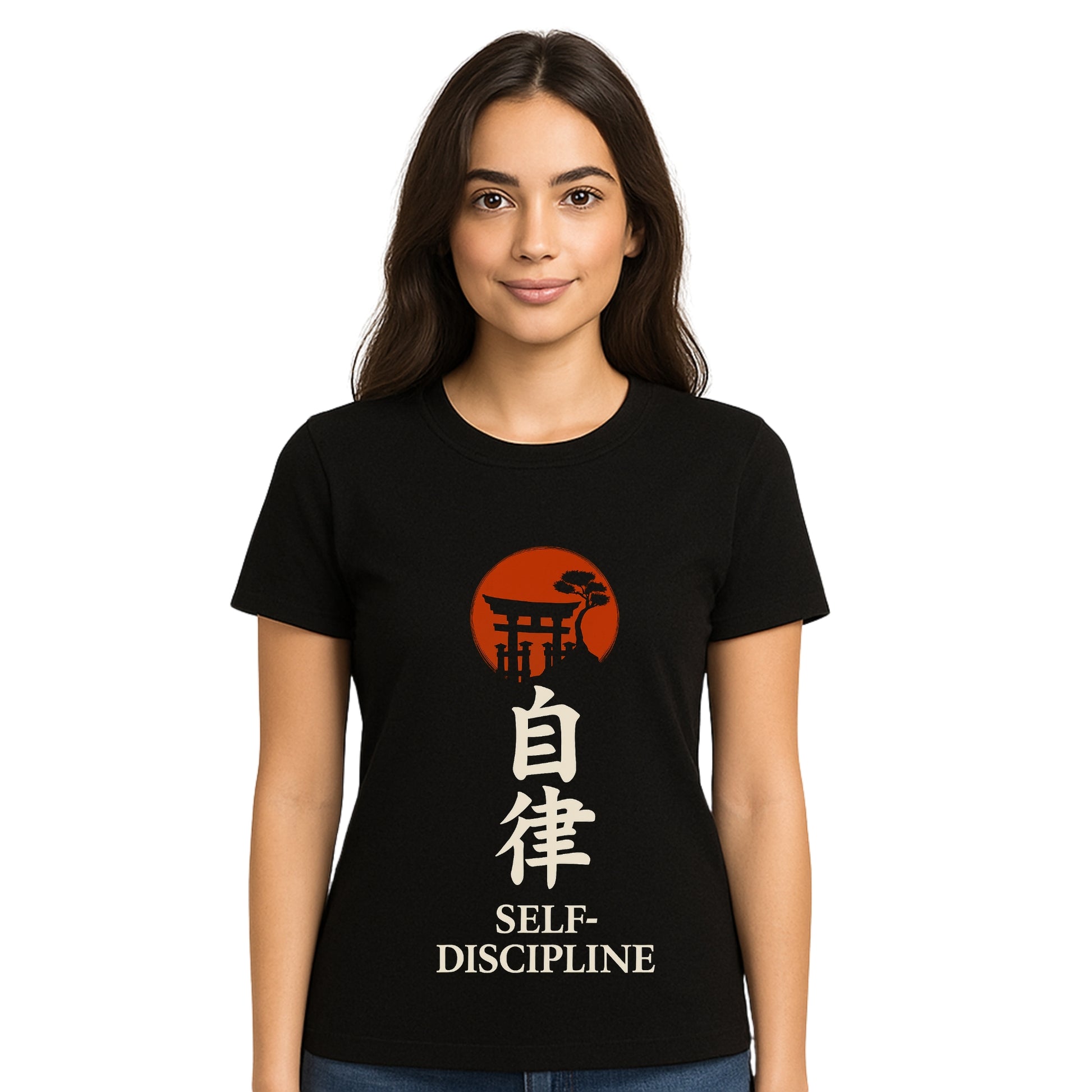 Female model wearing T-shirt