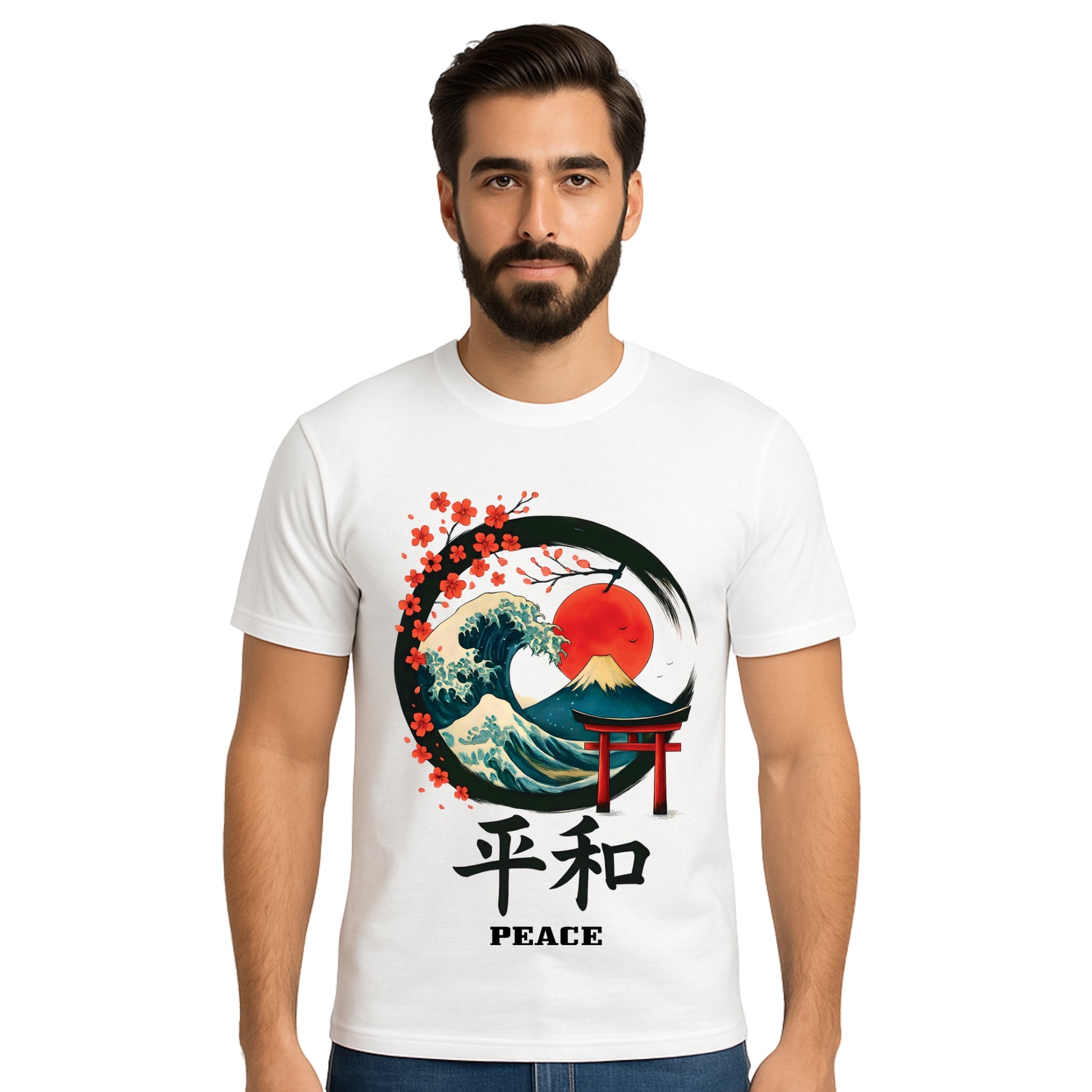 Triverta Peace and Harmony Japan Wave Graphic T-shirt | Graphic T-shirt | 100% Cotton T-Shirt | Printed Biowash Cotton Tee for Men and Women