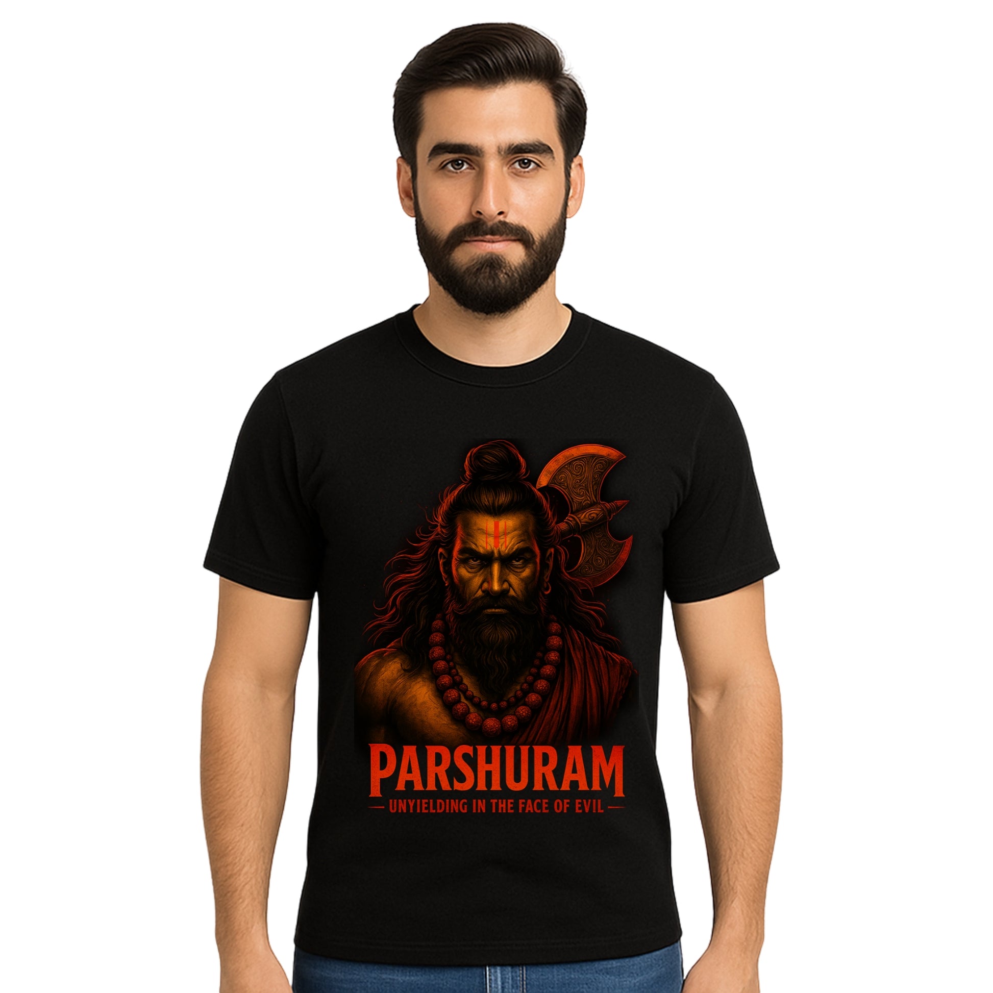 Triverta Parshuram Fierce Warrior Unisex T-shirt| 100% Cotton Regular Fit Graphic T-shirt | Printed Cotton Tee for Men and Women