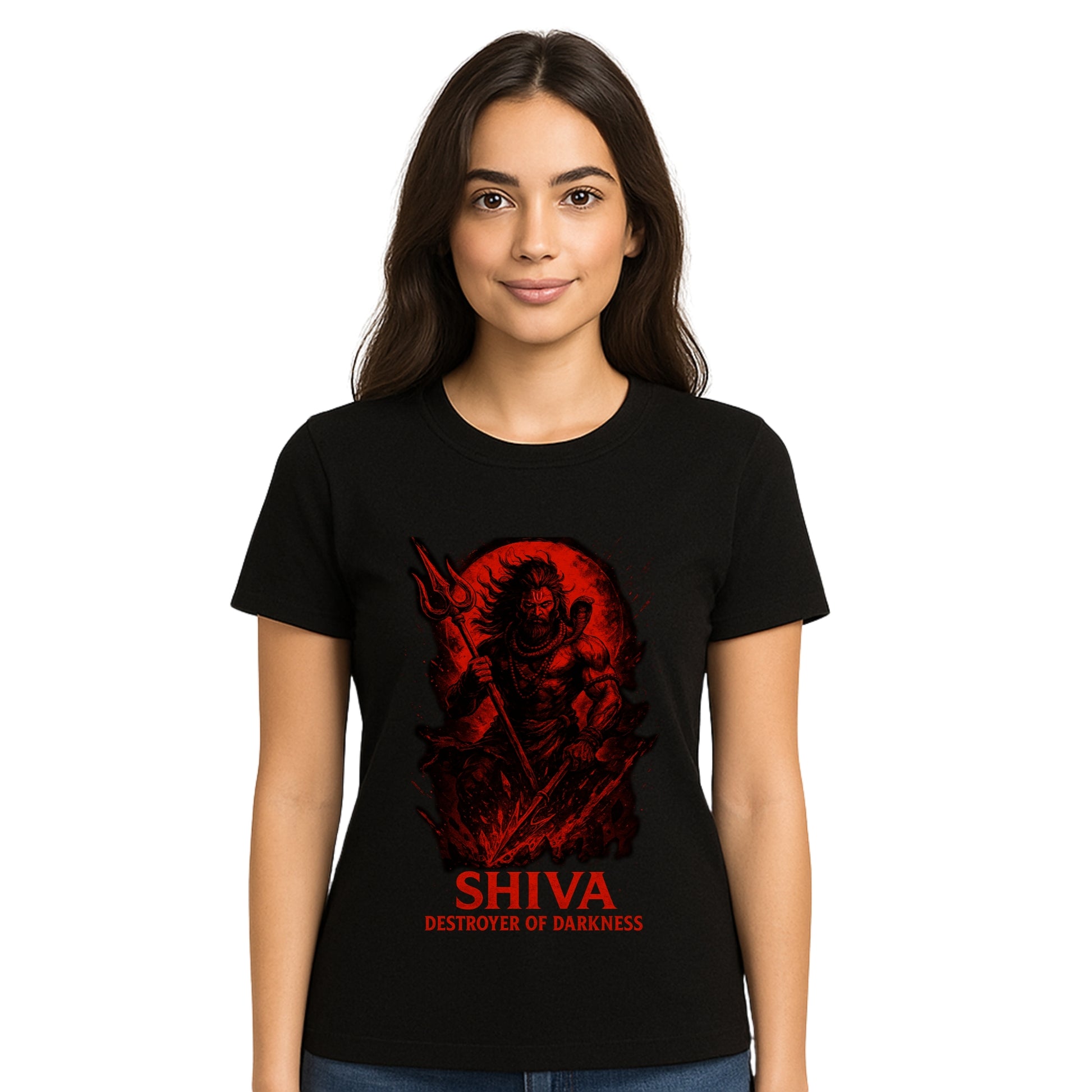 Female model wearing T-shirt