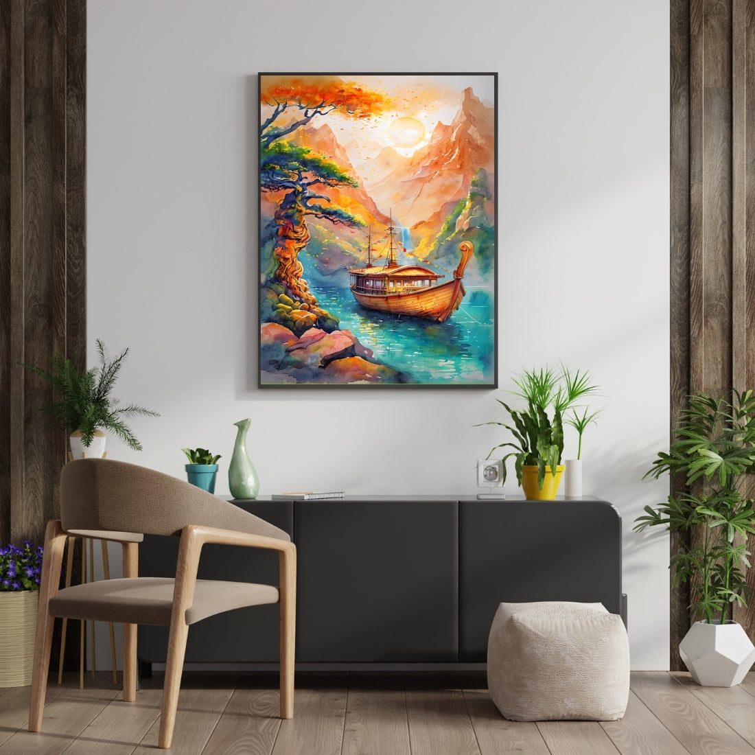 Triverta Sunlit River Voyage Premium Gift Painting Wall Art for Home Decor | 18x24 Inch Modern Art Digital Poster Print