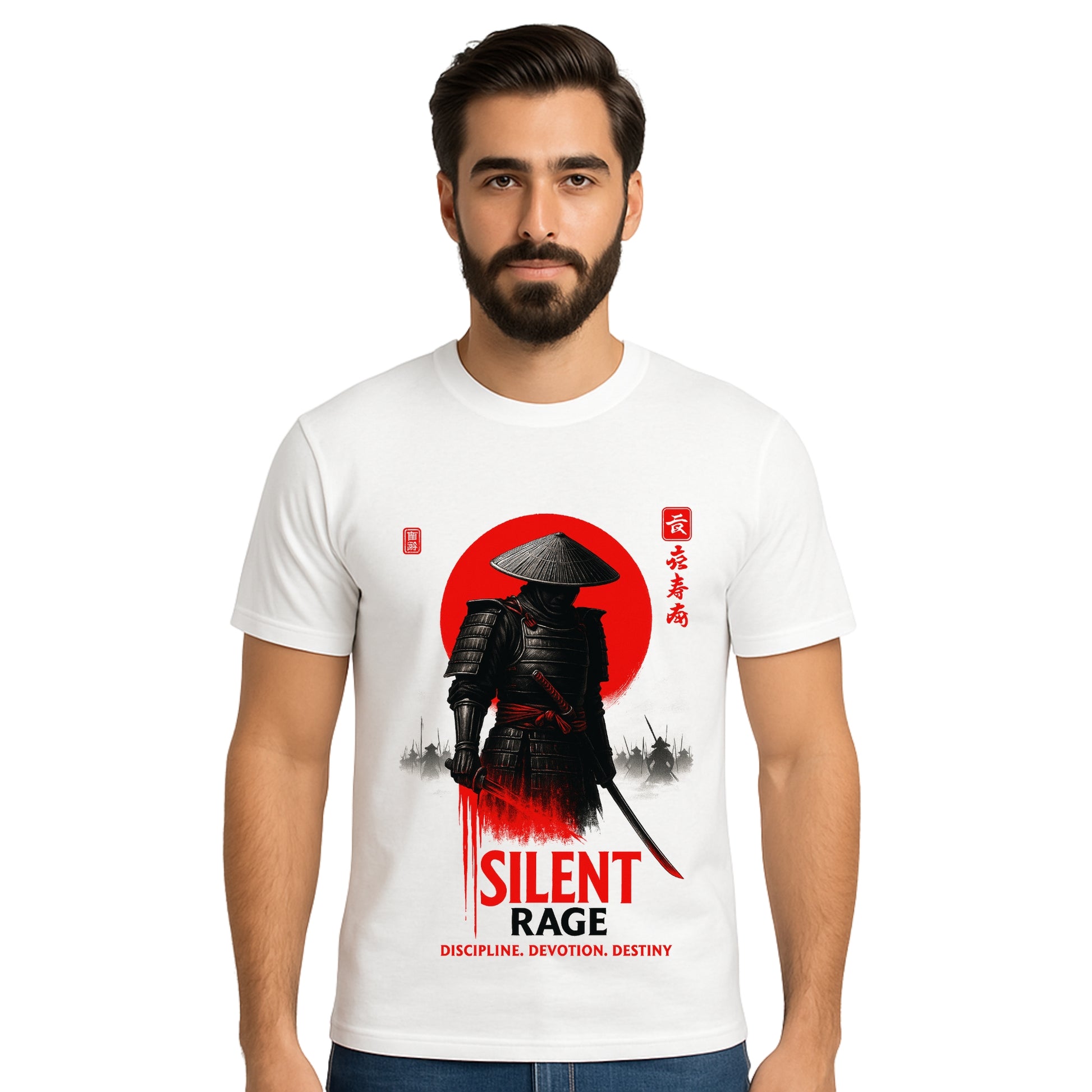 Triverta Silent Rage Samurai Warrior Graphic T-shirt | Graphic T-shirt | 100% Cotton T-Shirt | Printed Biowash Cotton Tee for Men and Women
