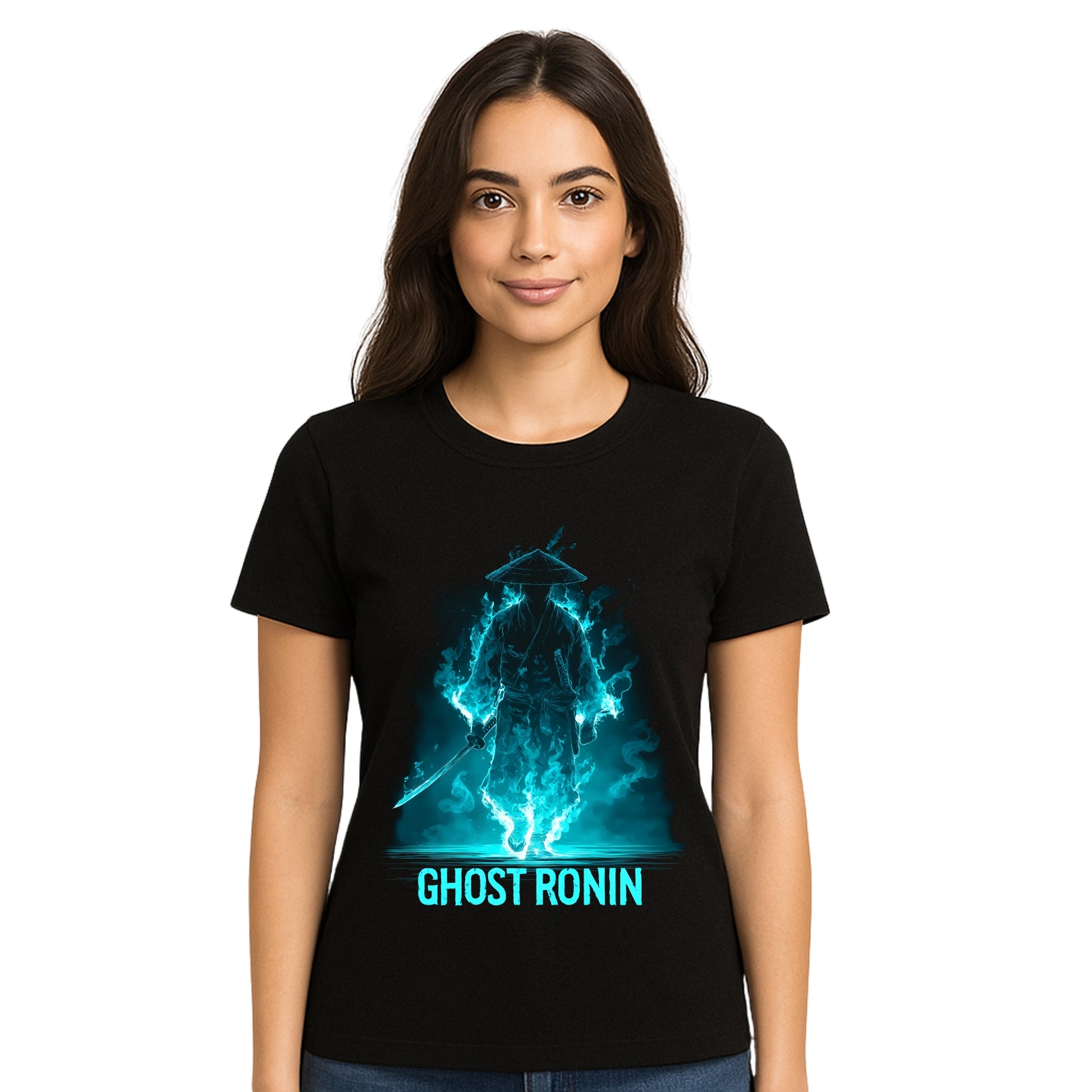 Female model wearing T-shirt