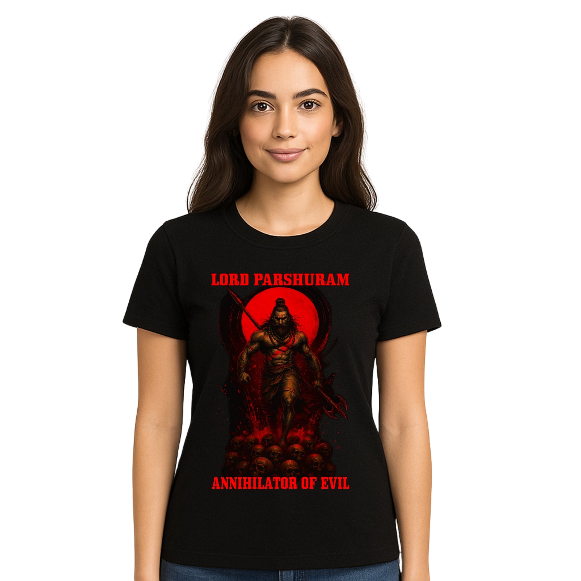 Female model wearing T-shirt