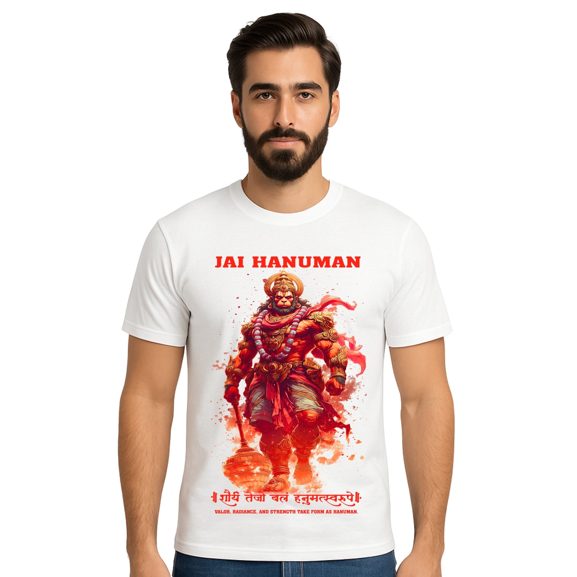 Triverta Divine Warrior Hanuman Red Armor T-shirt | 100% Cotton Regular Fit Graphic T-shirt | Printed Cotton Tee for Men and Women