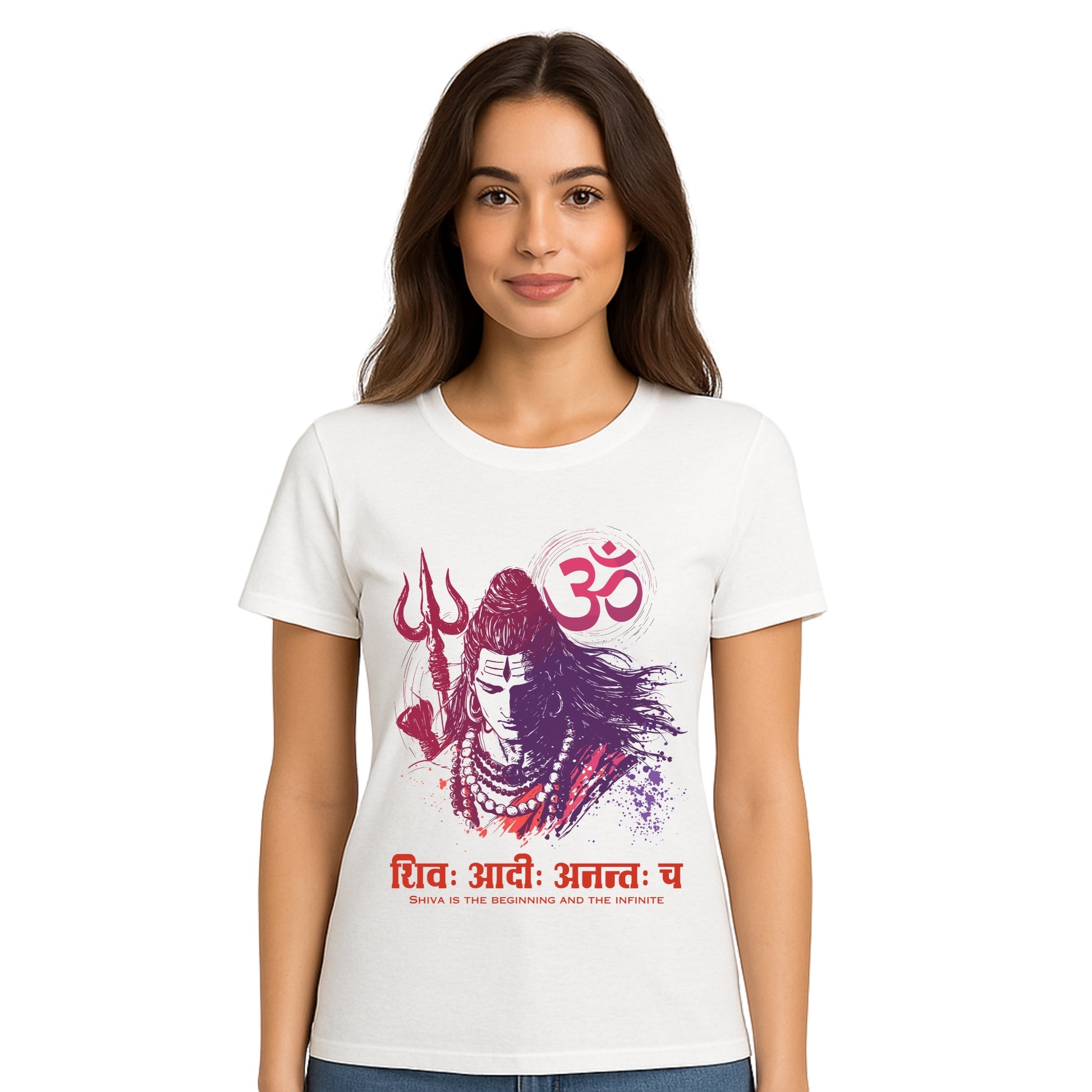 Female model wearing T-shirt