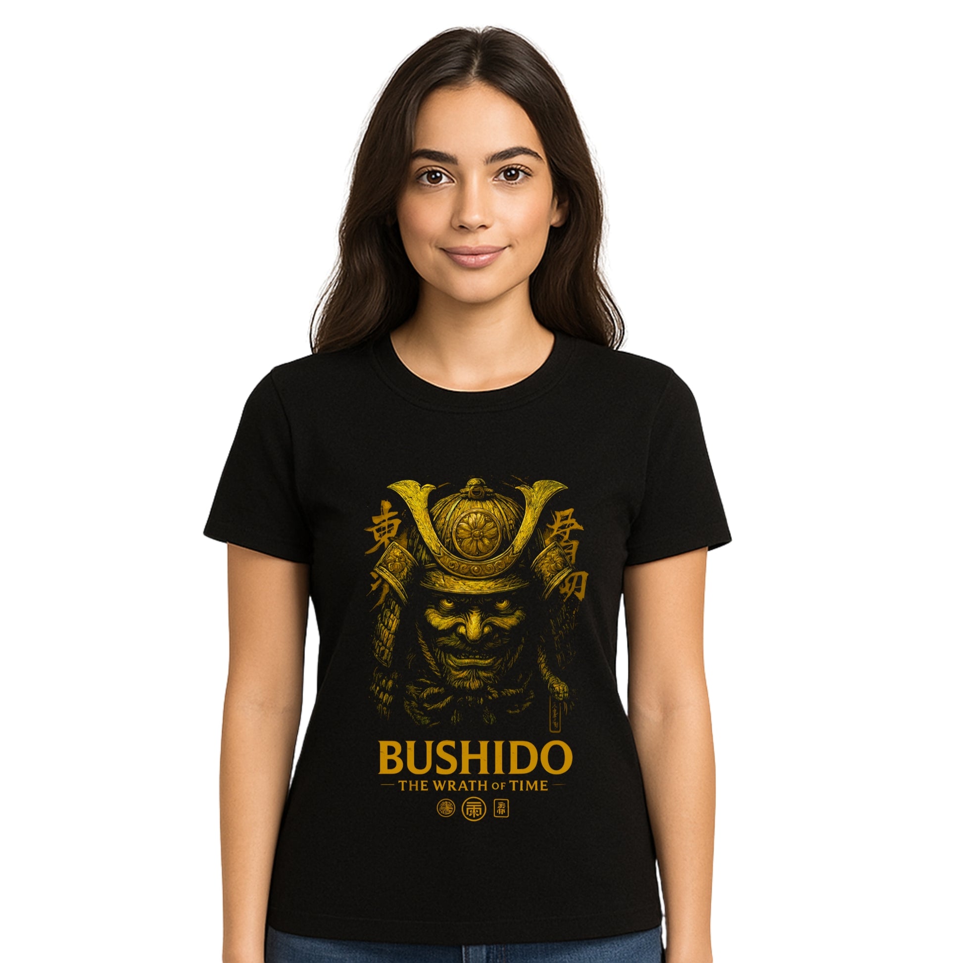 Female model wearing T-shirt
