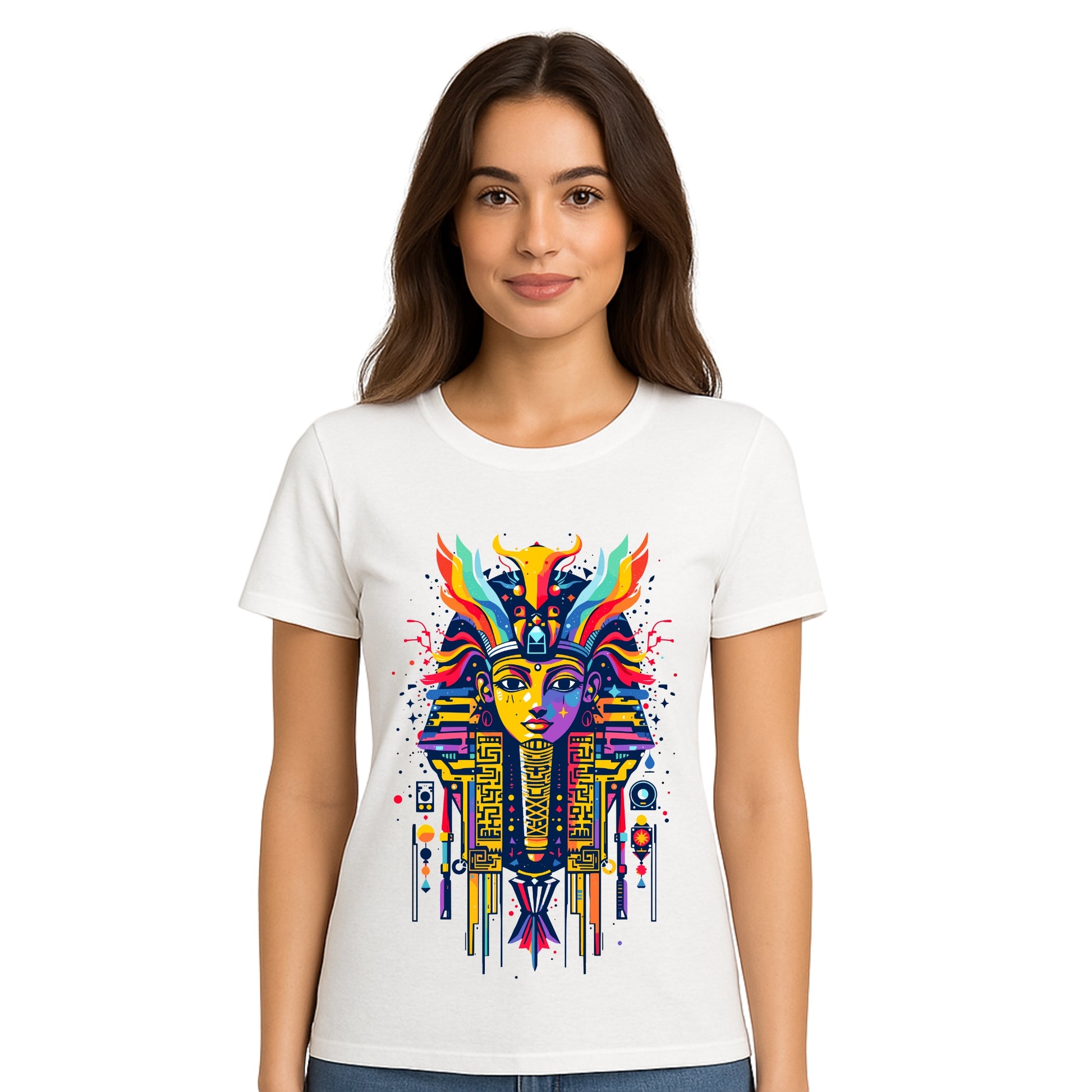 Female model wearing T-shirt