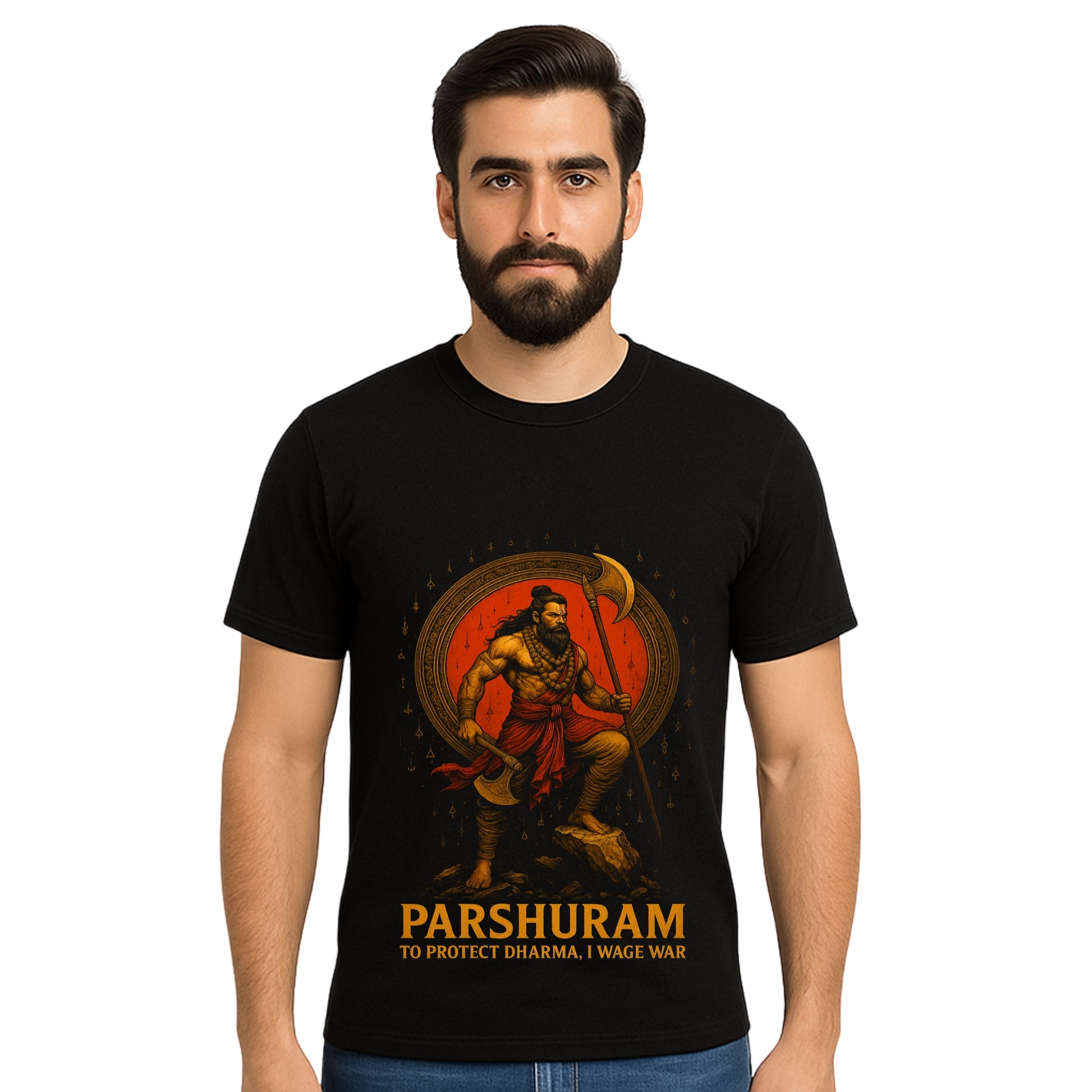Triverta Parshuram Warrior Graphic T-shirt | Graphic T-shirt | 100% Cotton T-Shirt | Printed Biowash Cotton Tee for Men and Women