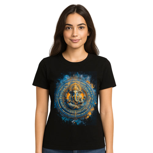 Female model wearing T-shirt