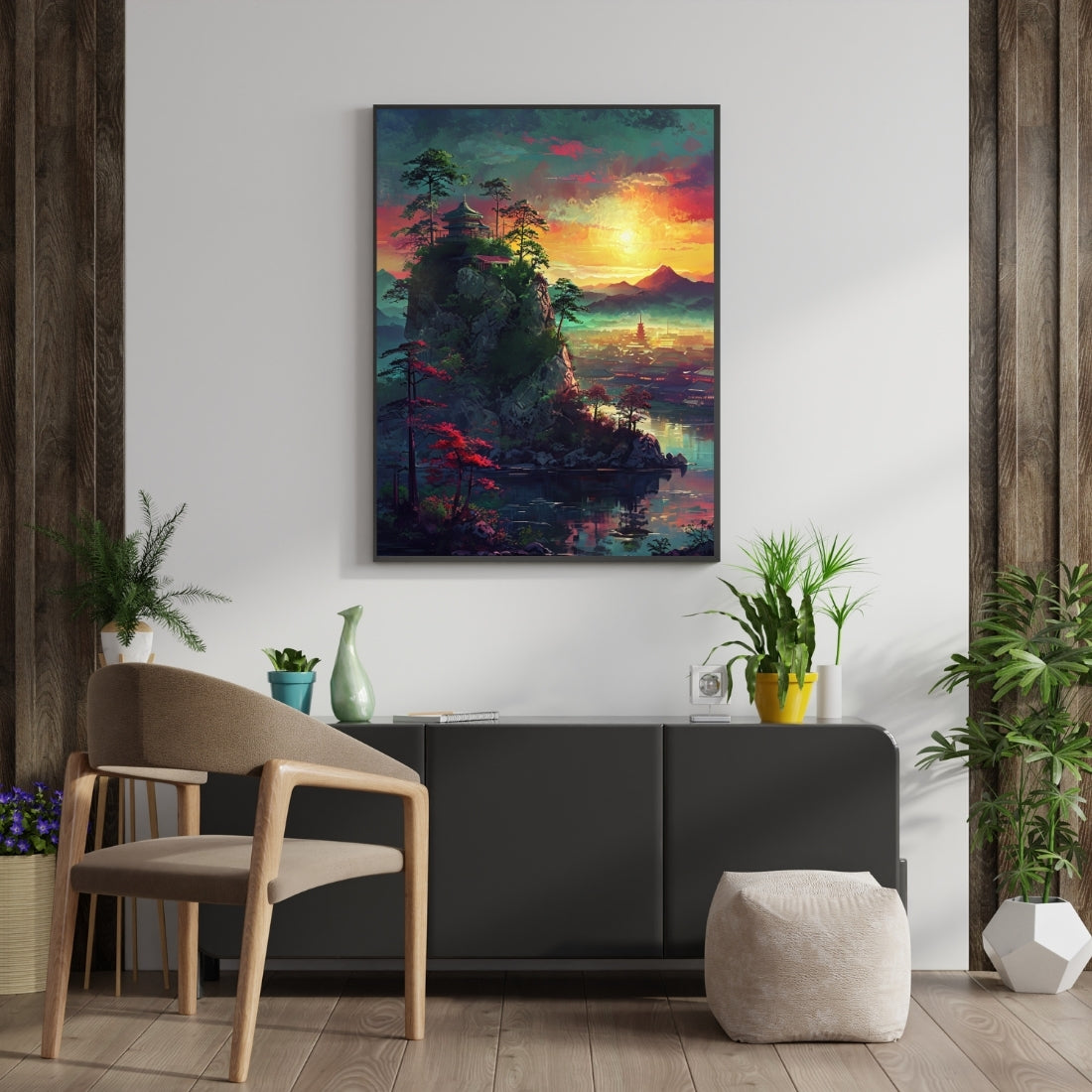 Triverta Crimson Dusk Serenity Premium Gift Painting Wall Art for Home Decor | 18x24 Inch Modern Art Digital Poster Print