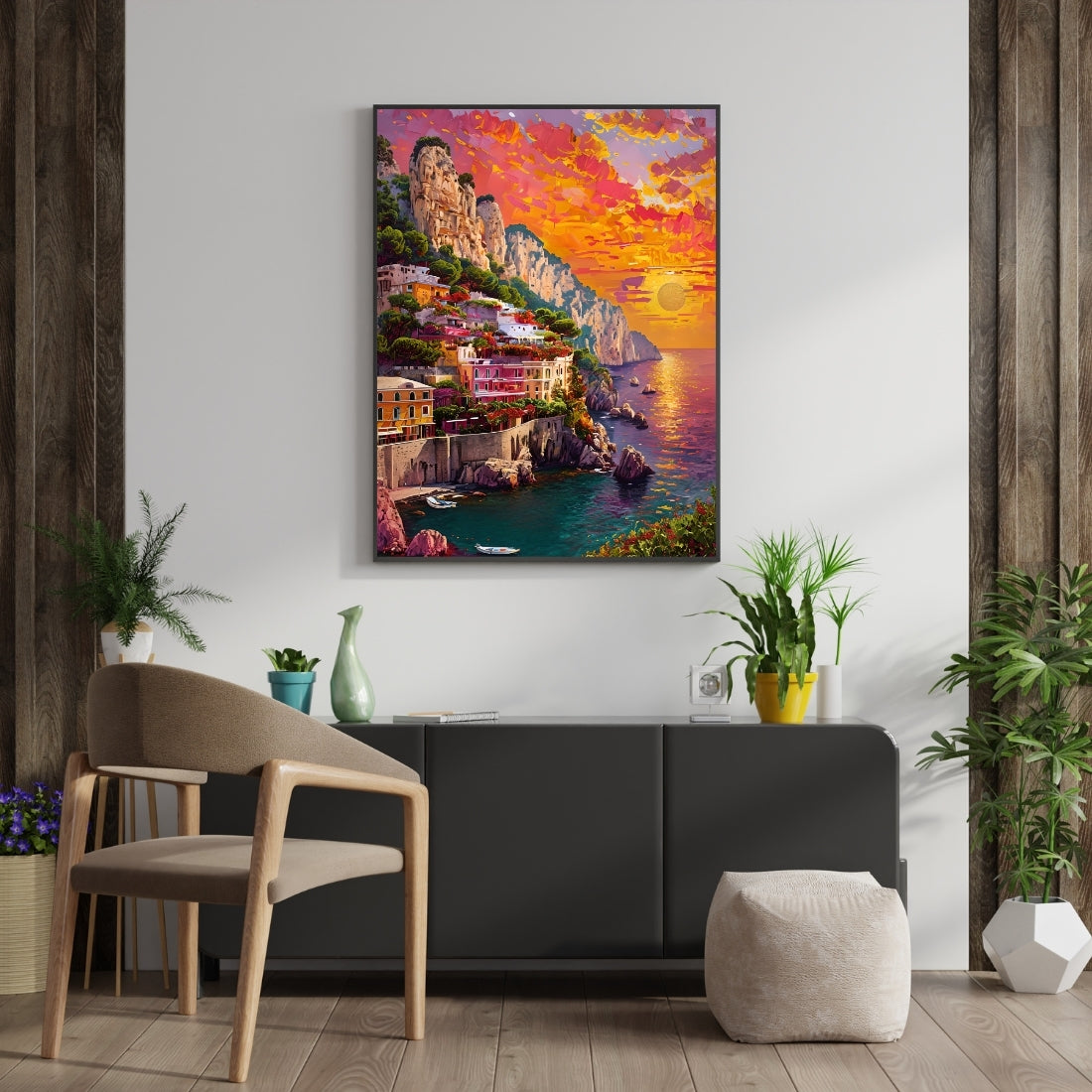 Triverta Sunset Amalfi Dreams Premium Gift Painting Wall Art for Home Decor | 18x24 Inch Modern Art Digital Poster Print