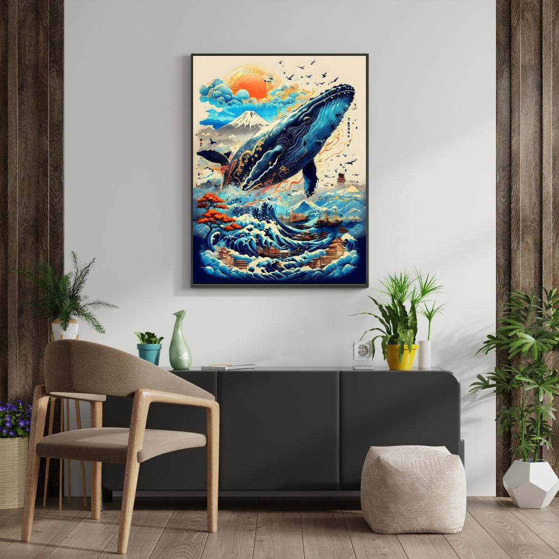Triverta Celestial Whale Surge Premium Gift Painting Wall Art for Home Decor | 18x24 Inch Modern Art Digital Poster Print