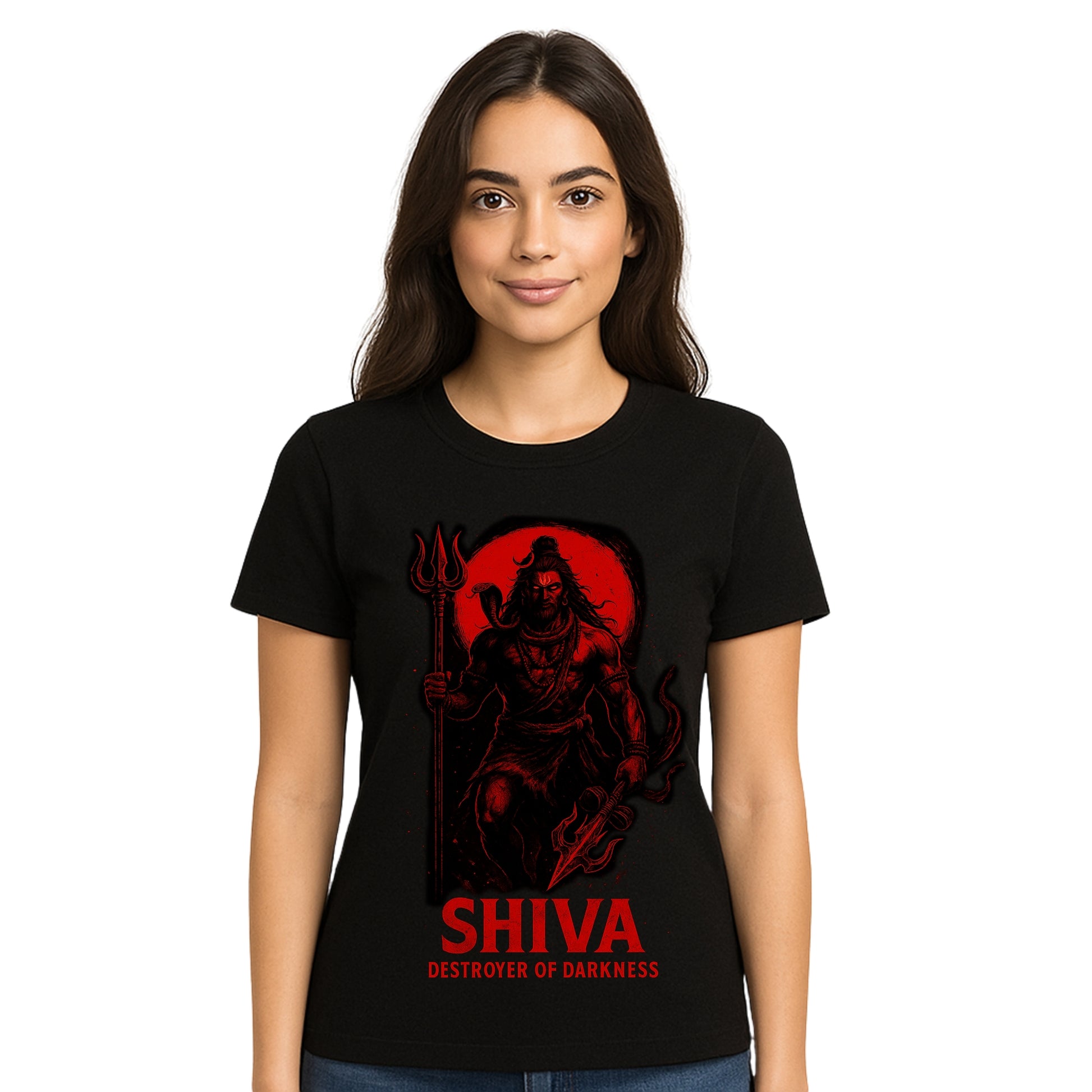Female model wearing T-shirt