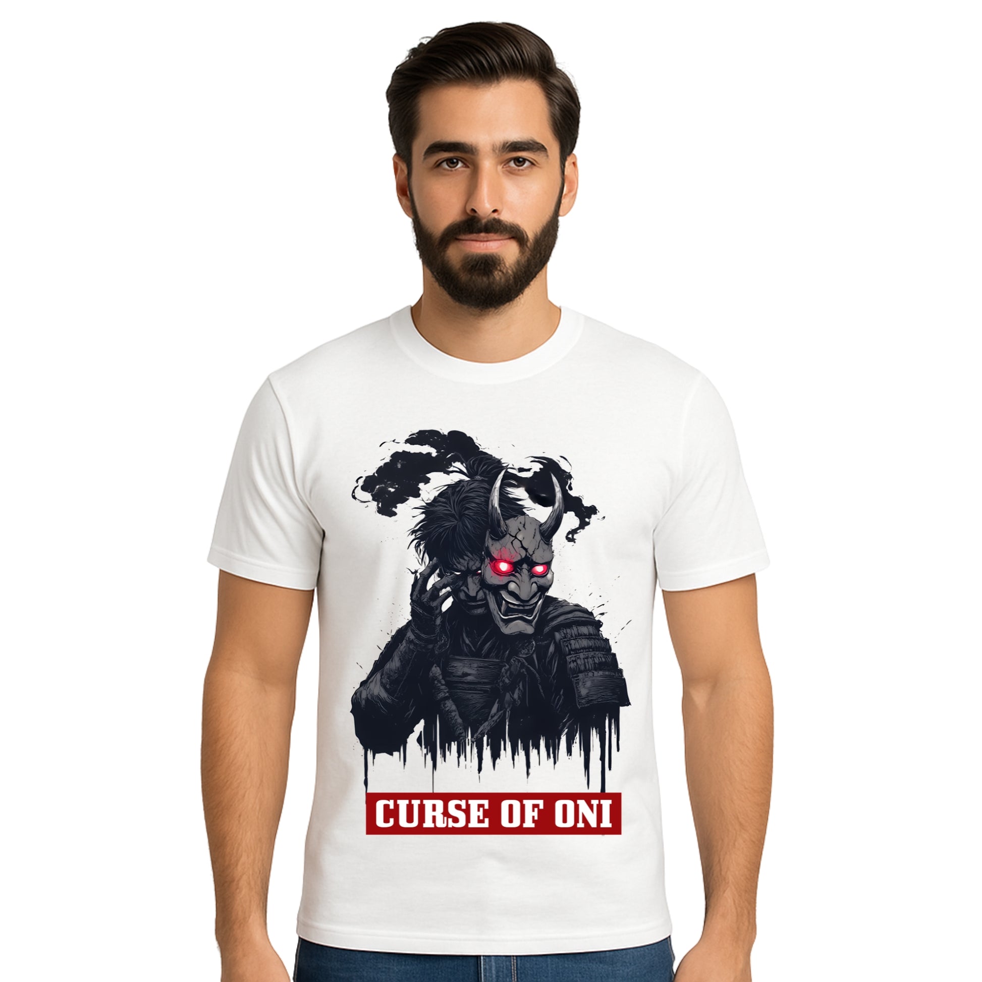 Triverta Curse of Oni Japanese Mask Graphic T-shirt | Graphic T-shirt | 100% Cotton T-Shirt | Printed Biowash Cotton Tee for Men and Women