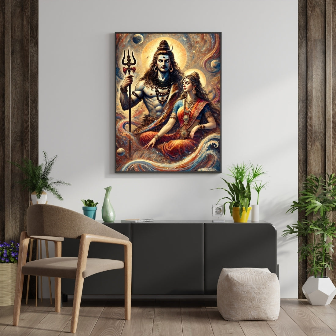 Triverta Shiva Parvati Divine Union Premium Gift Painting Wall Art for Home Decor | 18x24 Inch Modern Art Digital Poster Print
