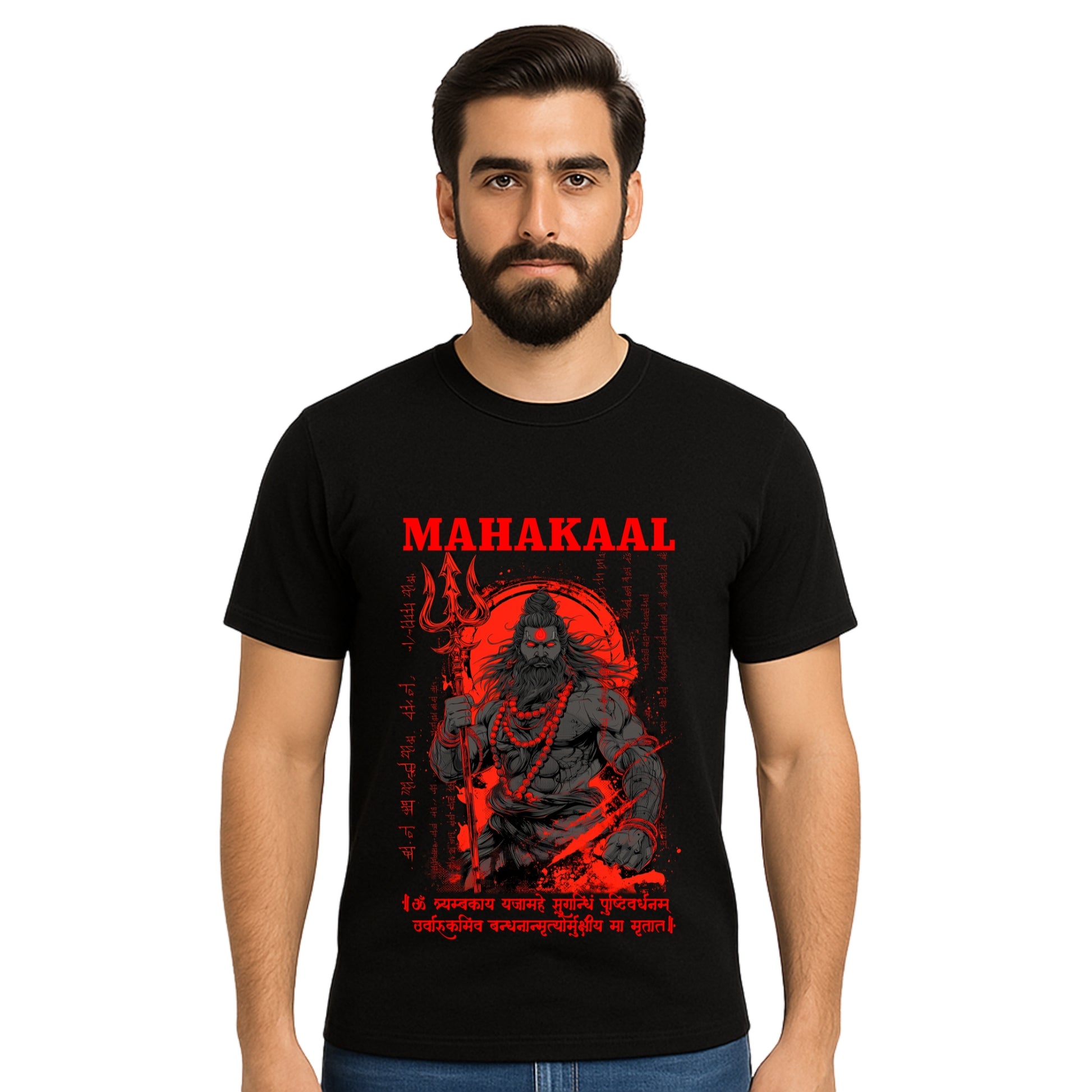 Triverta Mahakaal Shloka Wrath Graphic T-shirt | Graphic T-shirt | 100% Cotton T-Shirt | Printed Biowash Cotton Tee for Men and Women