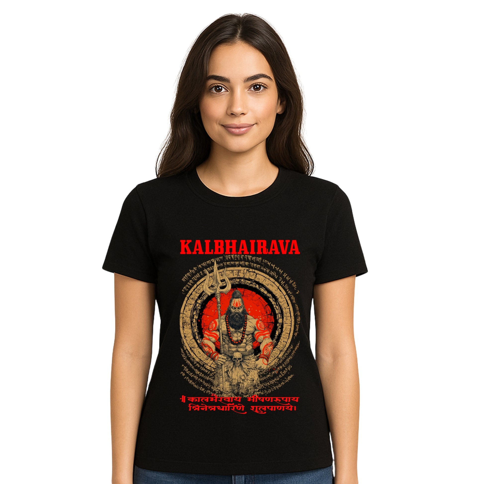 Female model wearing T-shirt