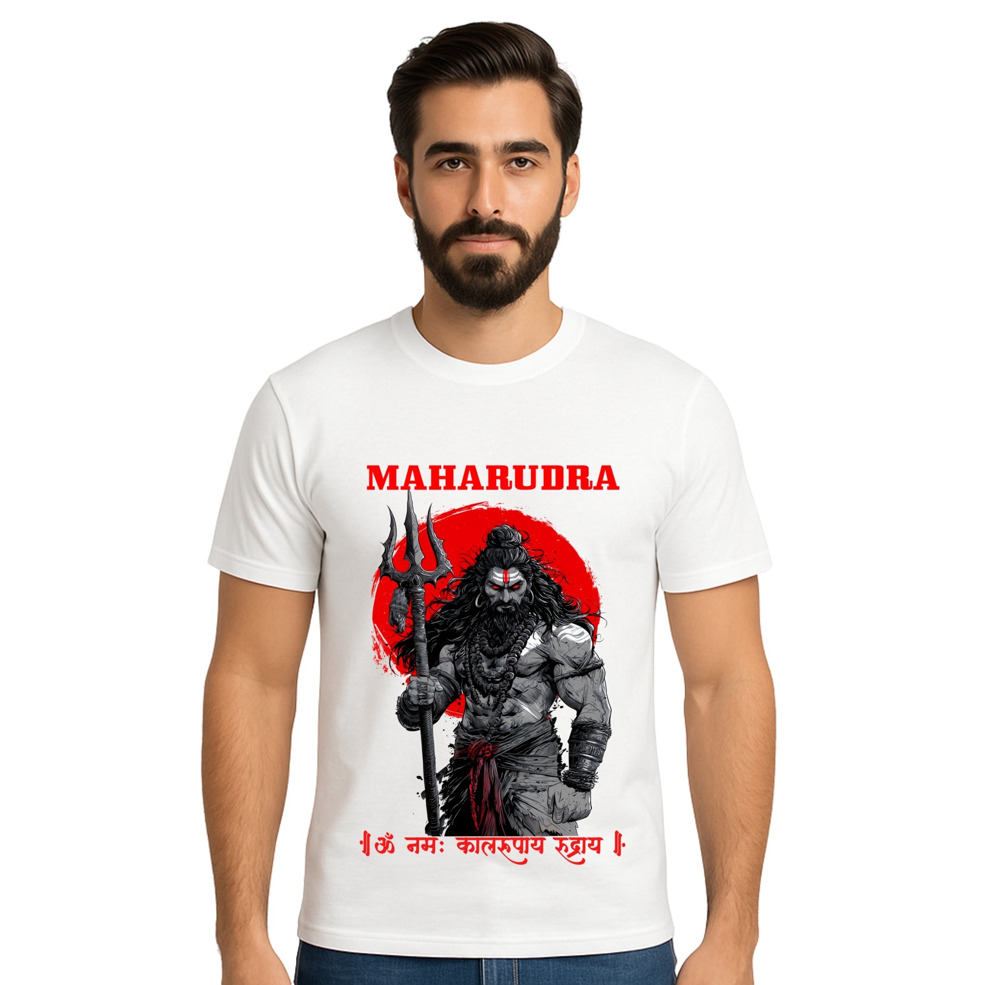 Triverta Kalabhairav Red Flame Graphic Unisex T-shirt | 100% Cotton T-Shirt | Printed Biowash Cotton Tee for Men and Women