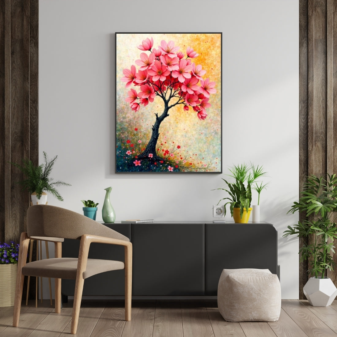 Triverta Cherry Blossom Wish Premium Gift Painting Wall Art for Home Decor | 18x24 Inch Modern Art Digital Poster Print