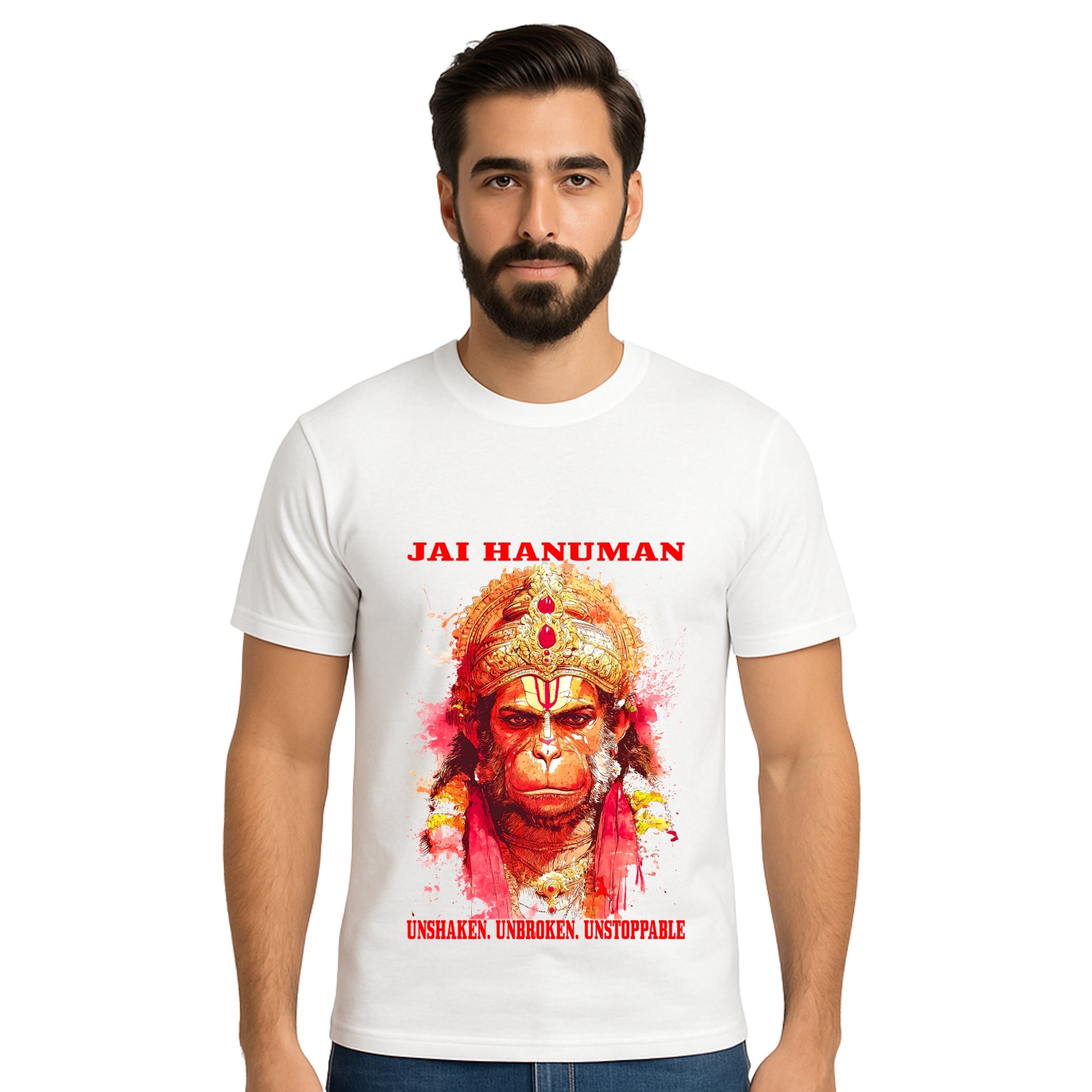 Triverta Jai Hanuman Divine Expression T-shirt | 100% Cotton Regular Fit Graphic T-shirt | Printed Cotton Tee for Men and Women