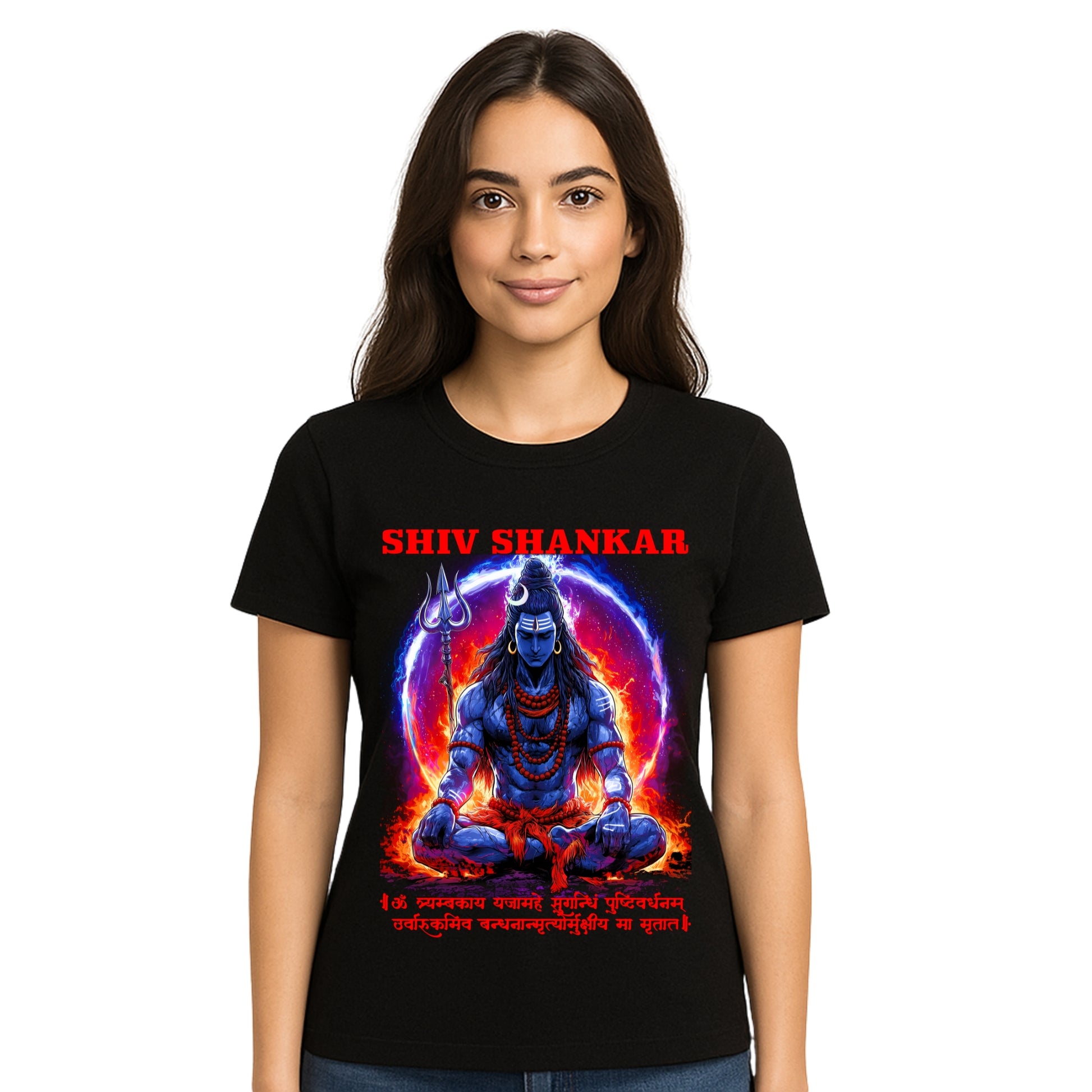 Female model wearing T-shirt