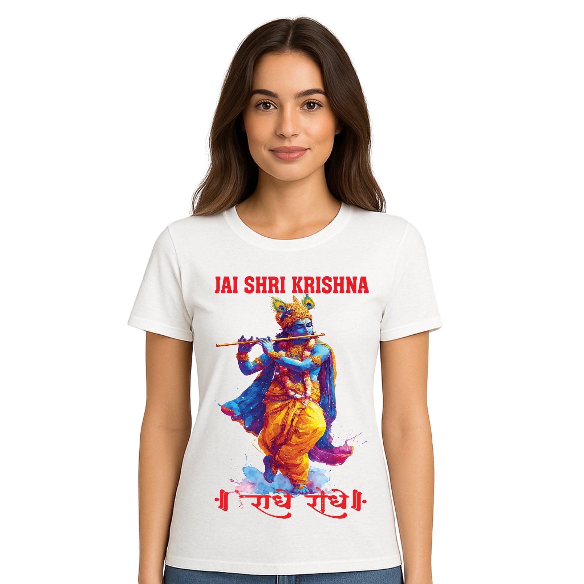 Female model wearing T-shirt
