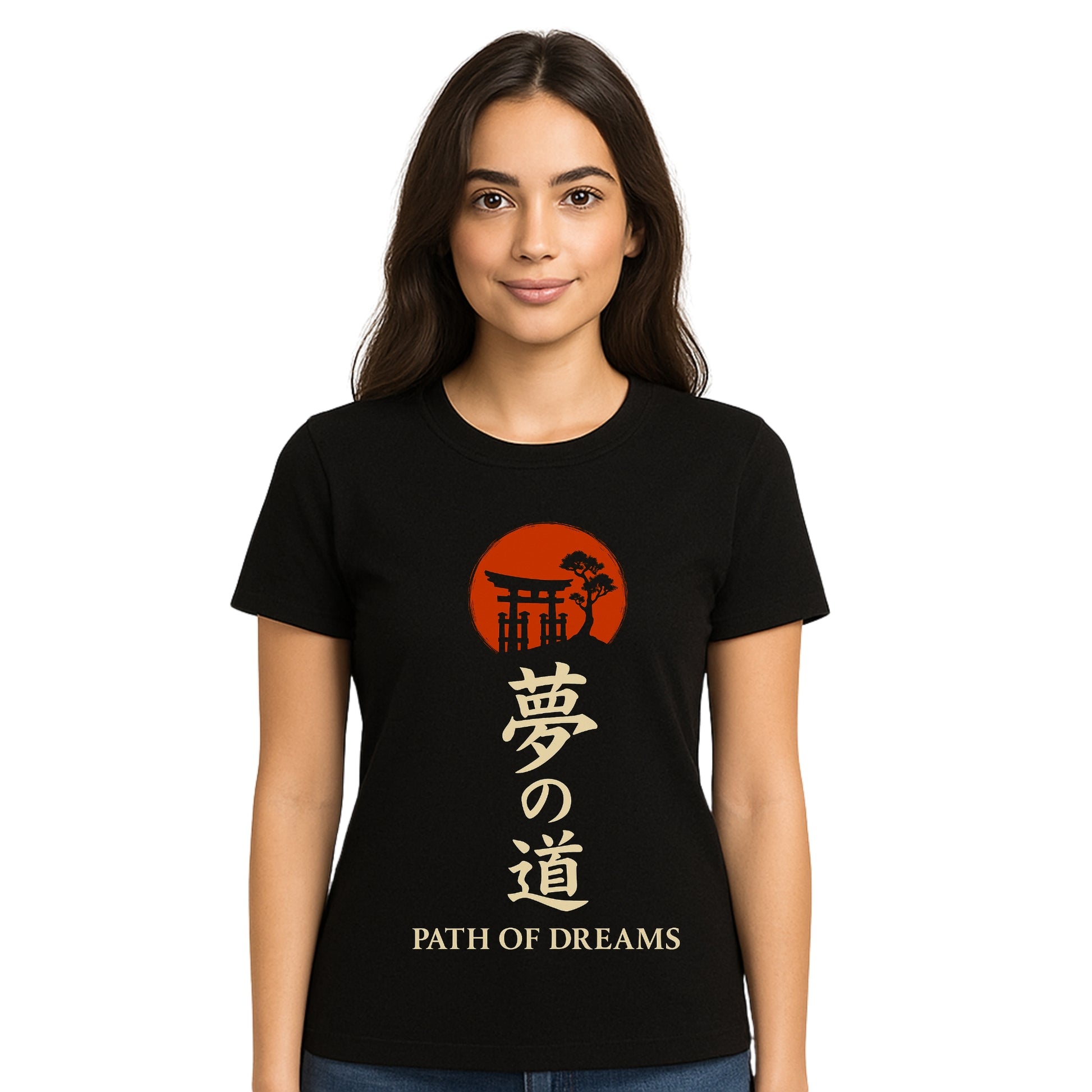 Female model wearing T-shirt