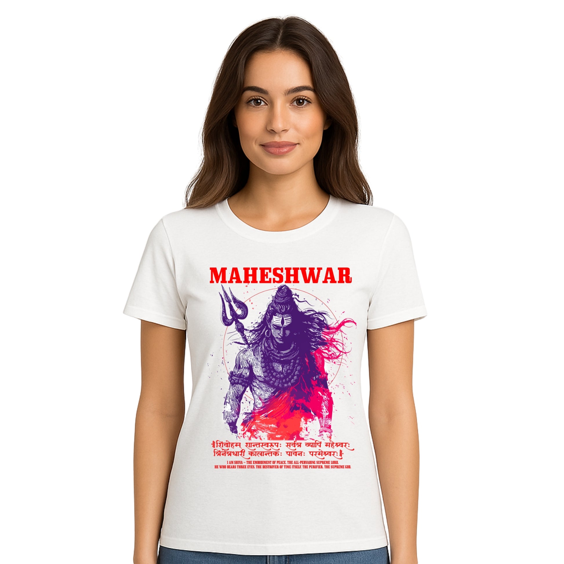 Female model wearing T-shirt
