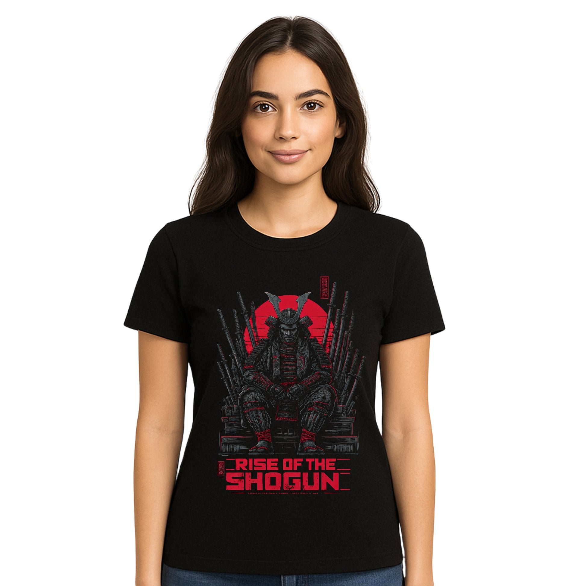 Female model wearing T-shirt