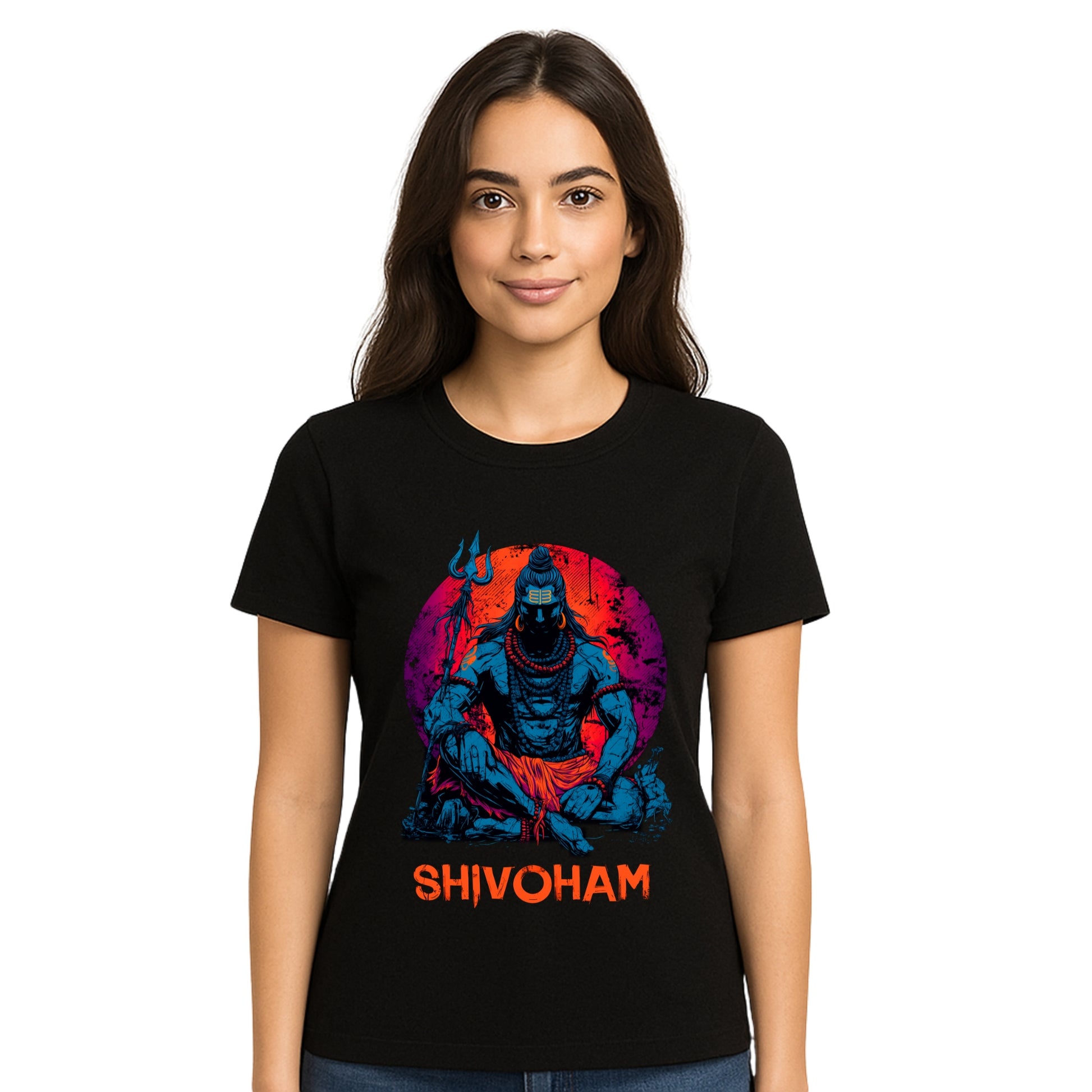 Female model wearing T-shirt