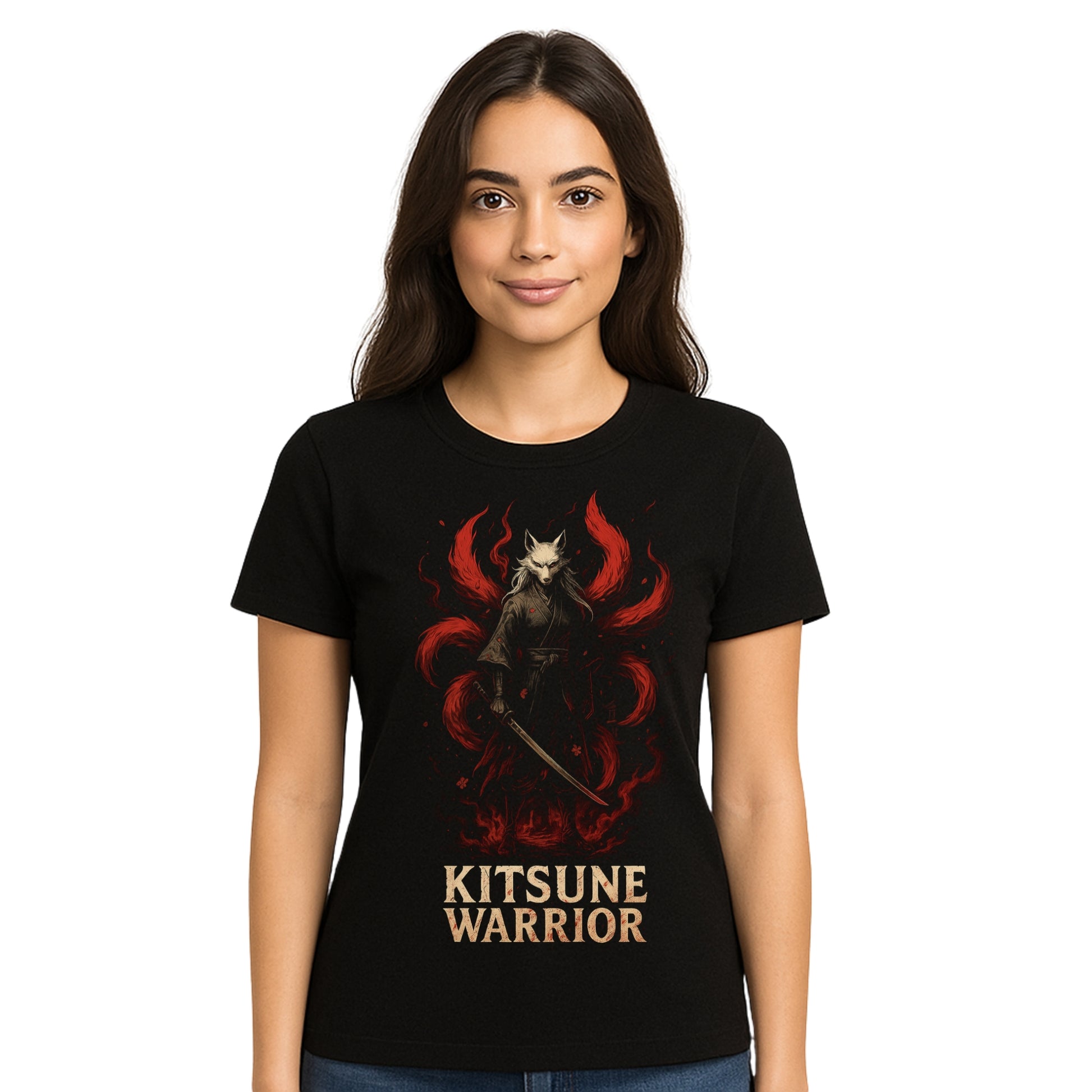 Female model wearing T-shirt